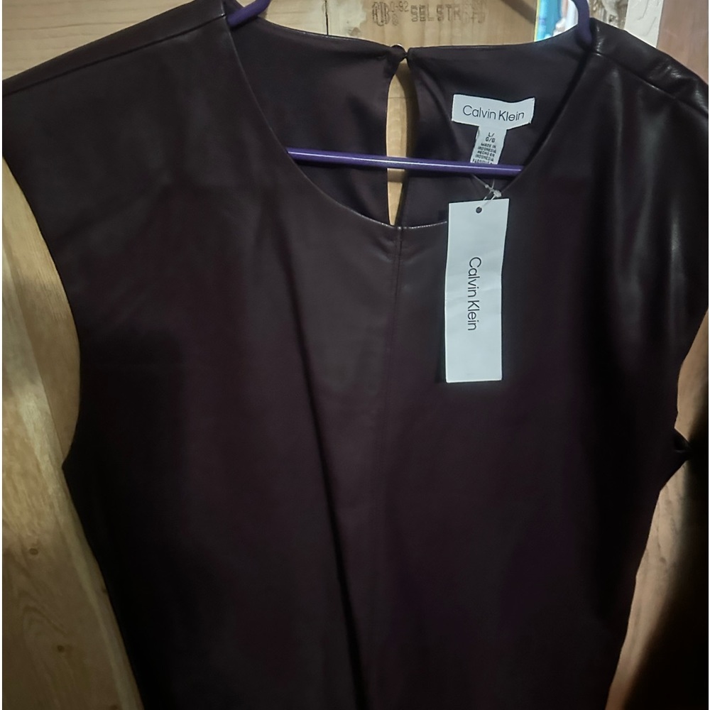 Calvin Klein lleather like top BURGUNDY SZ Large NWT